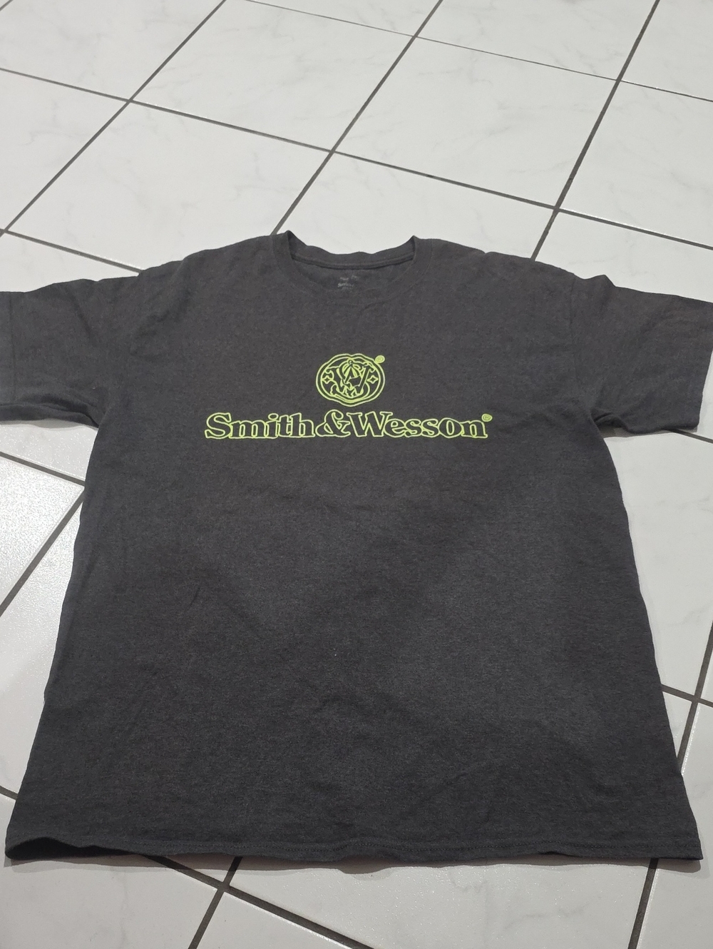 Smith & Wesson Men's Black Short-Sleeve Tee with Neon Lime Logo
